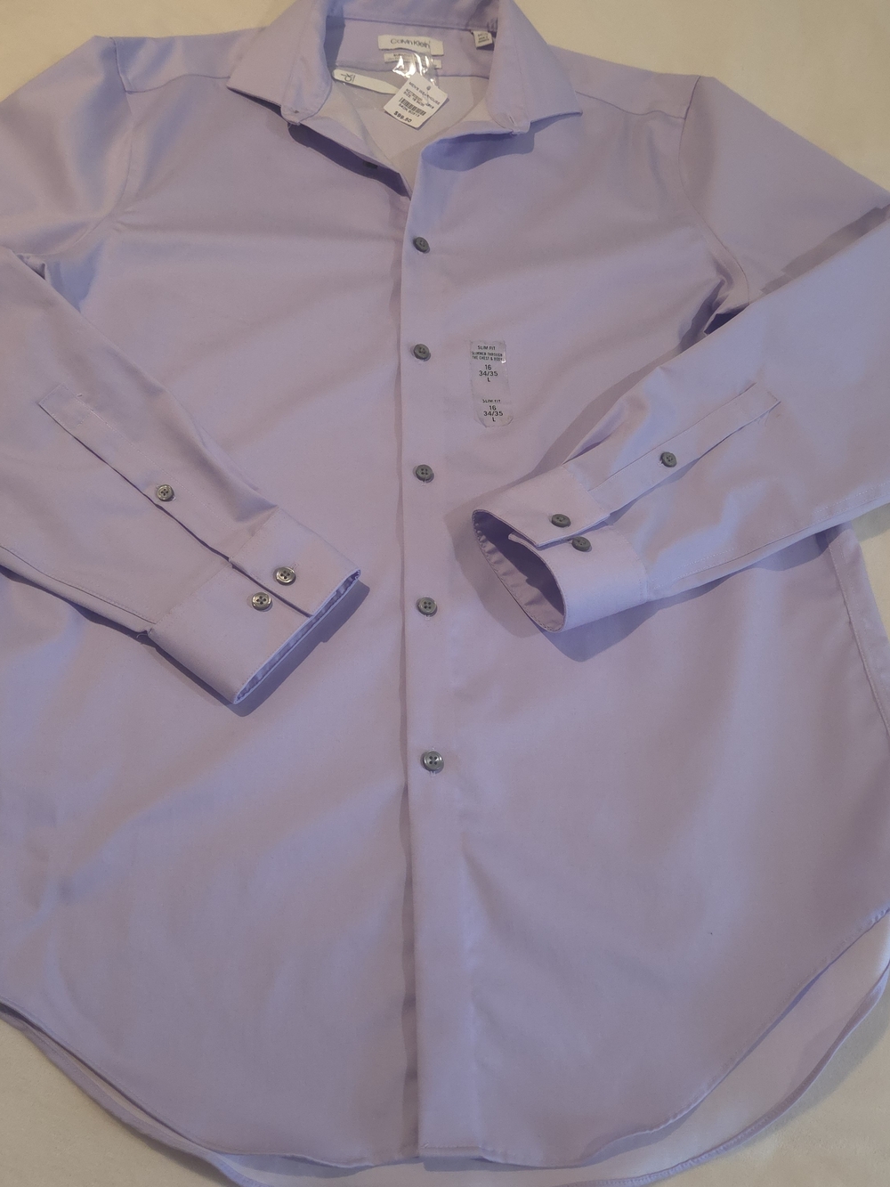Calvin Klein Infinite Non Iron Slim Fit Dress Shirt Mens 16 34/35 L Lavender NWT